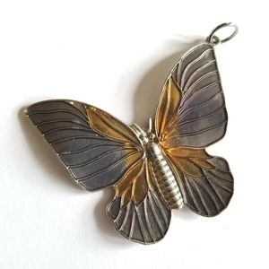 Butterfly pendant pale purple yellow enamel silver tone charm insect moth